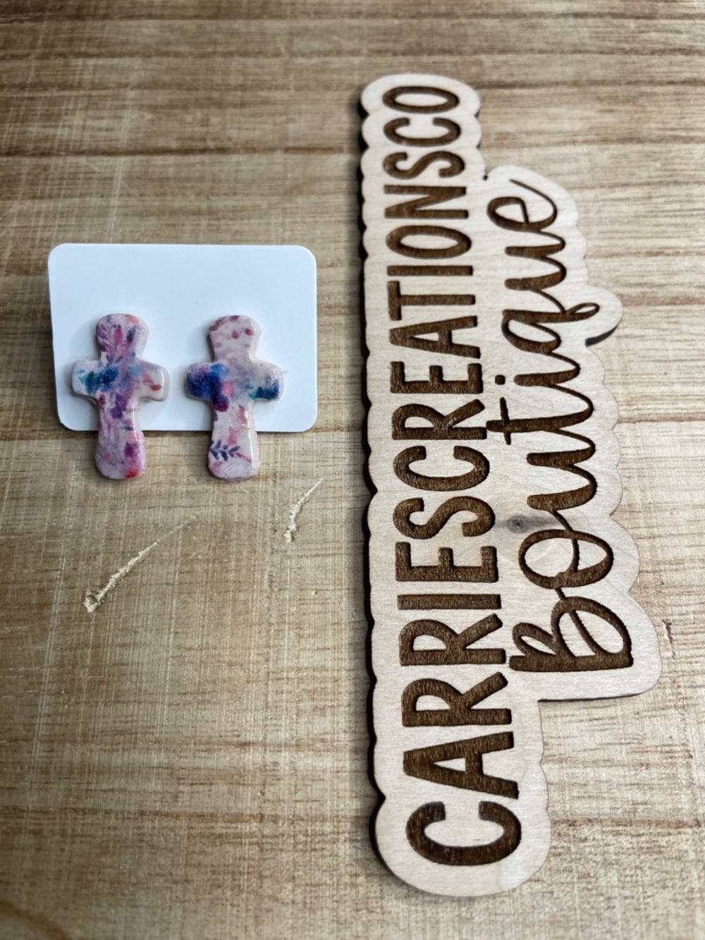 Floral Pink Cross Stud Earrings